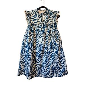 THML Tiered Short Dress Womens SM Blue White Ruffle Cotton Summer Beach Mini